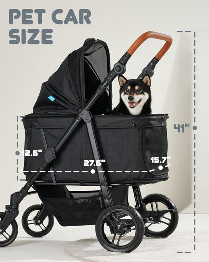 Medium Pet Stroller for Dogs Up to 66lbs, Adjustable Handle, 180 ̊ Canopy, 4 Wheels for Medium/Large Dogs and Cats, Waterproof Pad